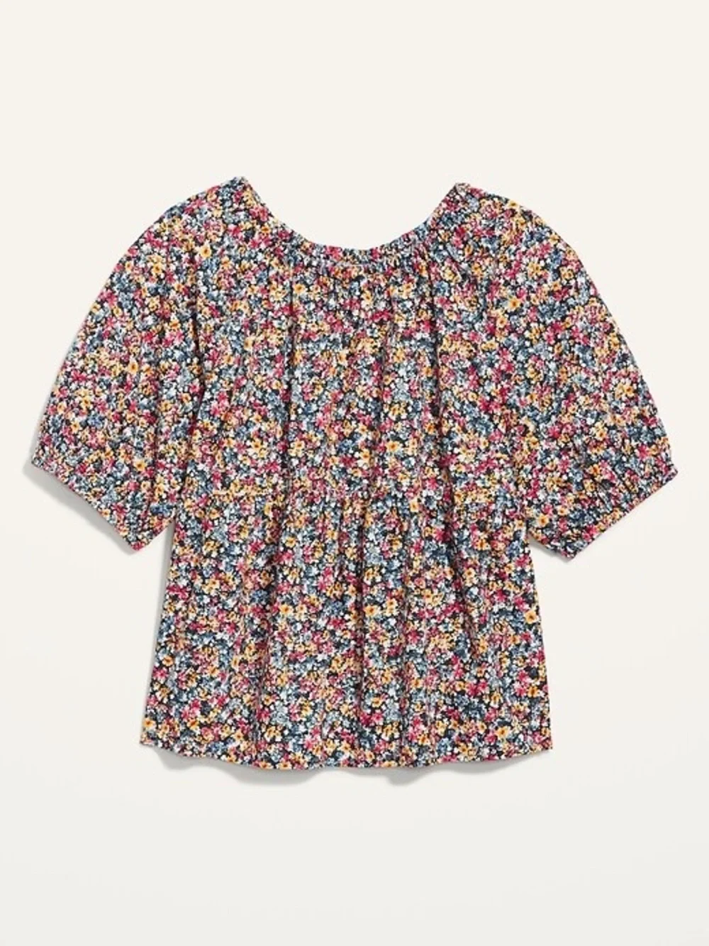 Old Navy Floral Print Puff Sleeve Babydoll Top Blue Multicolor 100% Cotton XL